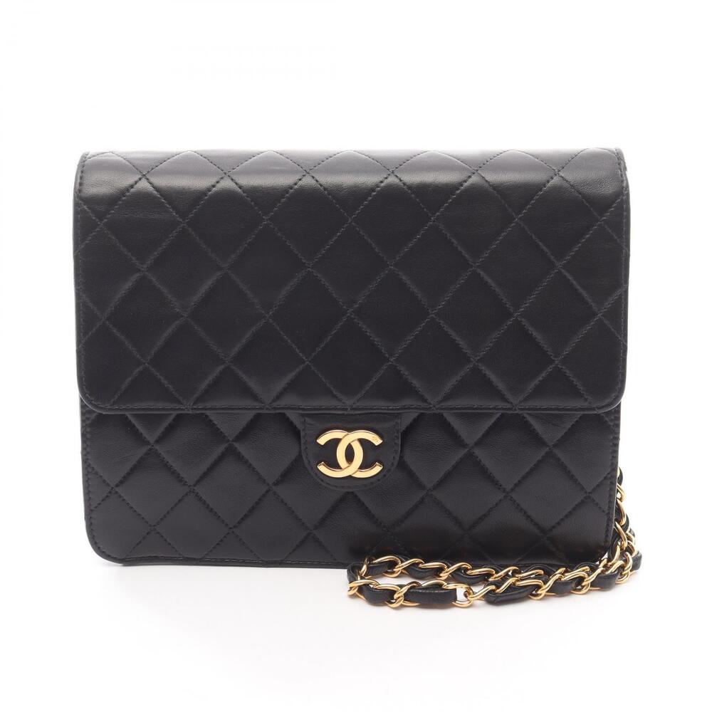 Chanel Matelasse Single Flap Shoulder Bag Lambskin Sheepskin Black